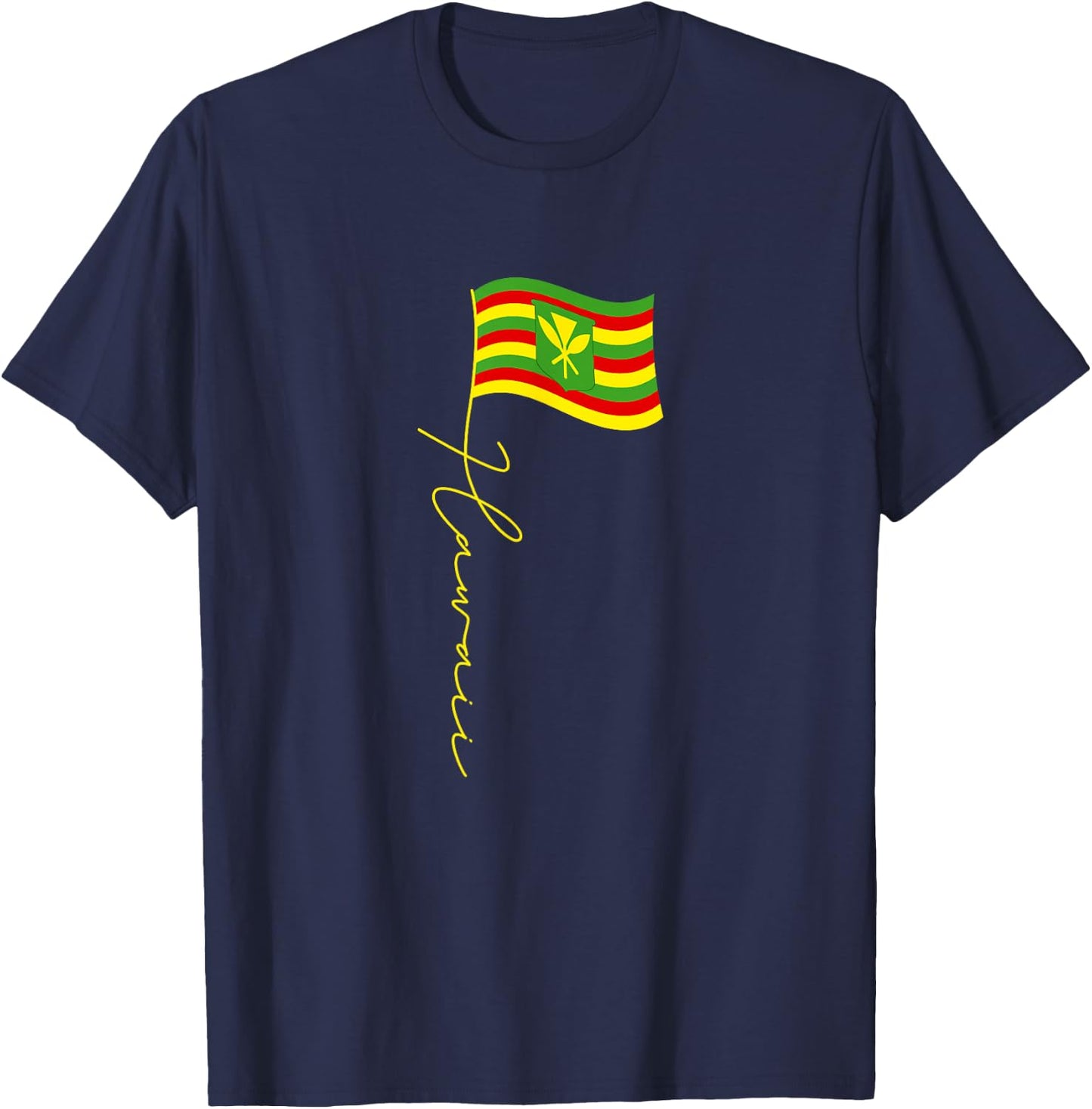Hawaii Kanaka Maoli Signature Flag Pole - Hawaiian Flag T-Shirt - T-Shirt | Navy