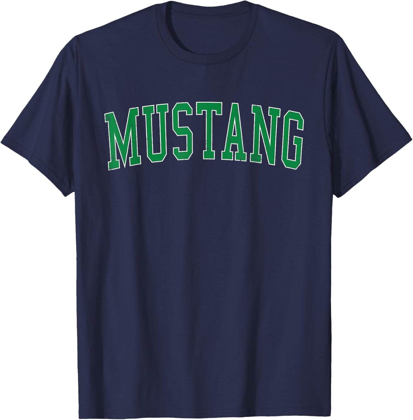 Vintage Mustang OK Distressed Green Varsity Style T-Shirt - T-Shirt | Navy