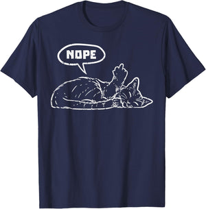 Cat Nope Finger Funny Lazy Kitten Feline Animal Lover T-Shirt - T-Shirt | Navy