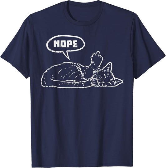Cat Nope Finger Funny Lazy Kitten Feline Animal Lover T-Shirt - T-Shirt | Navy