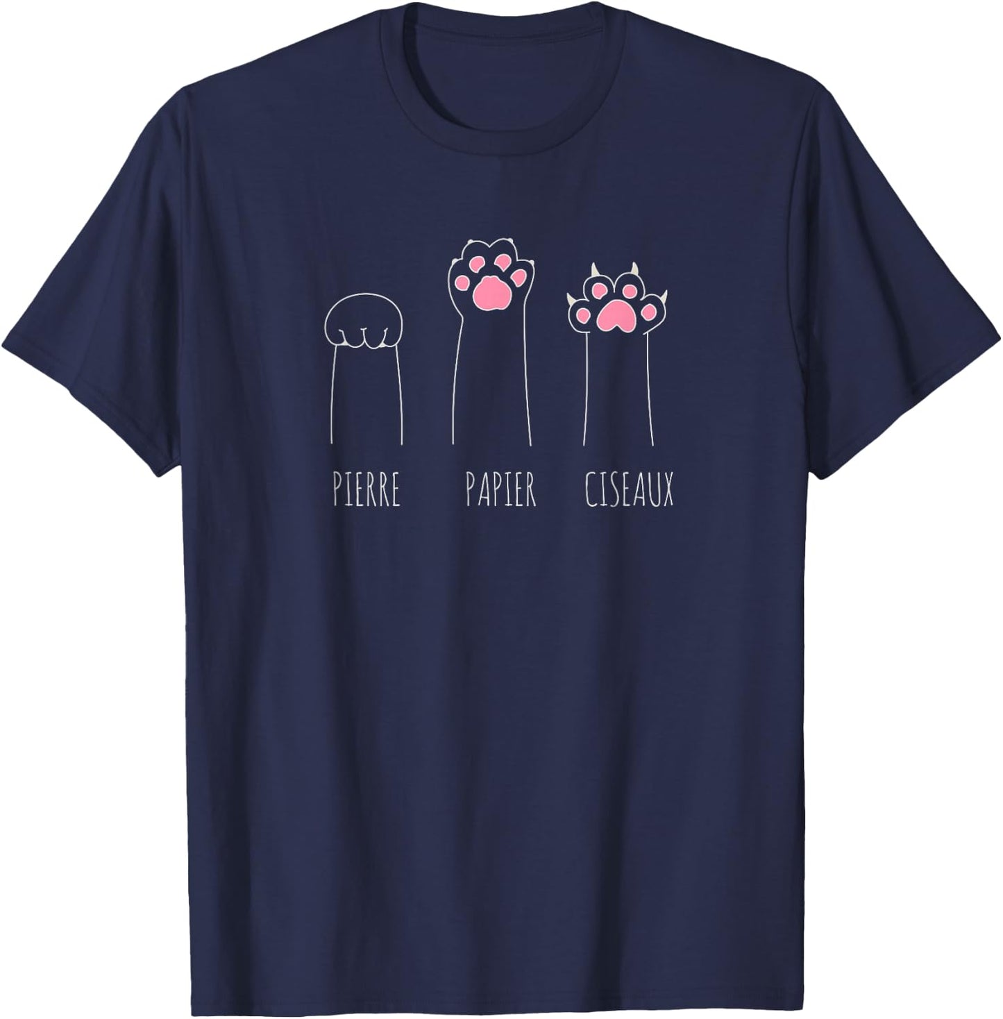 Rock Paper Scissors Cat Paws and Mittens in French T-Shirt - T-Shirt | Navy