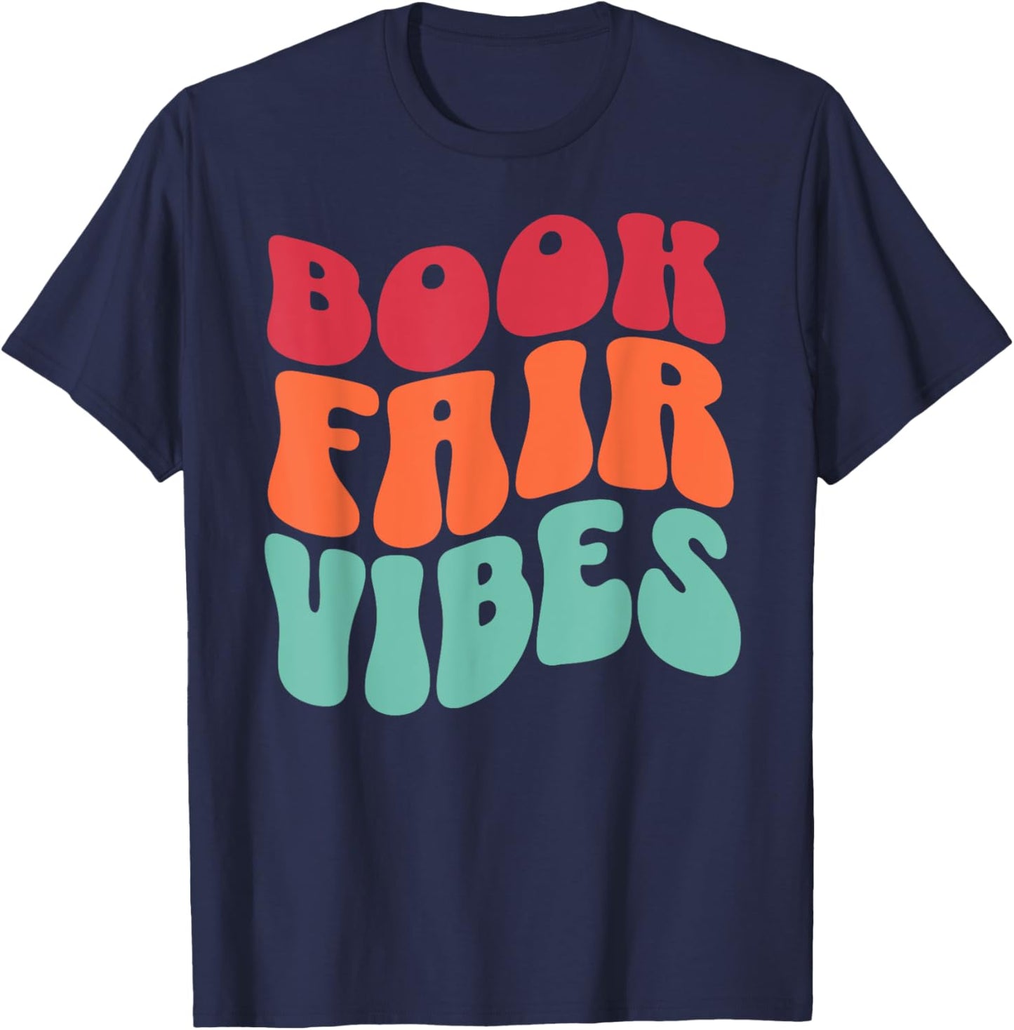 School Book Fair Vibe Groovy 70s Retro Reading Librarian T-Shirt - T-Shirt | Navy