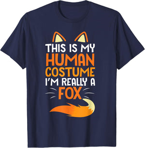 Lovely Face Happy This Is My Human Costume I'm Really A Fox T-Shirt - T-Shirt | Navy
