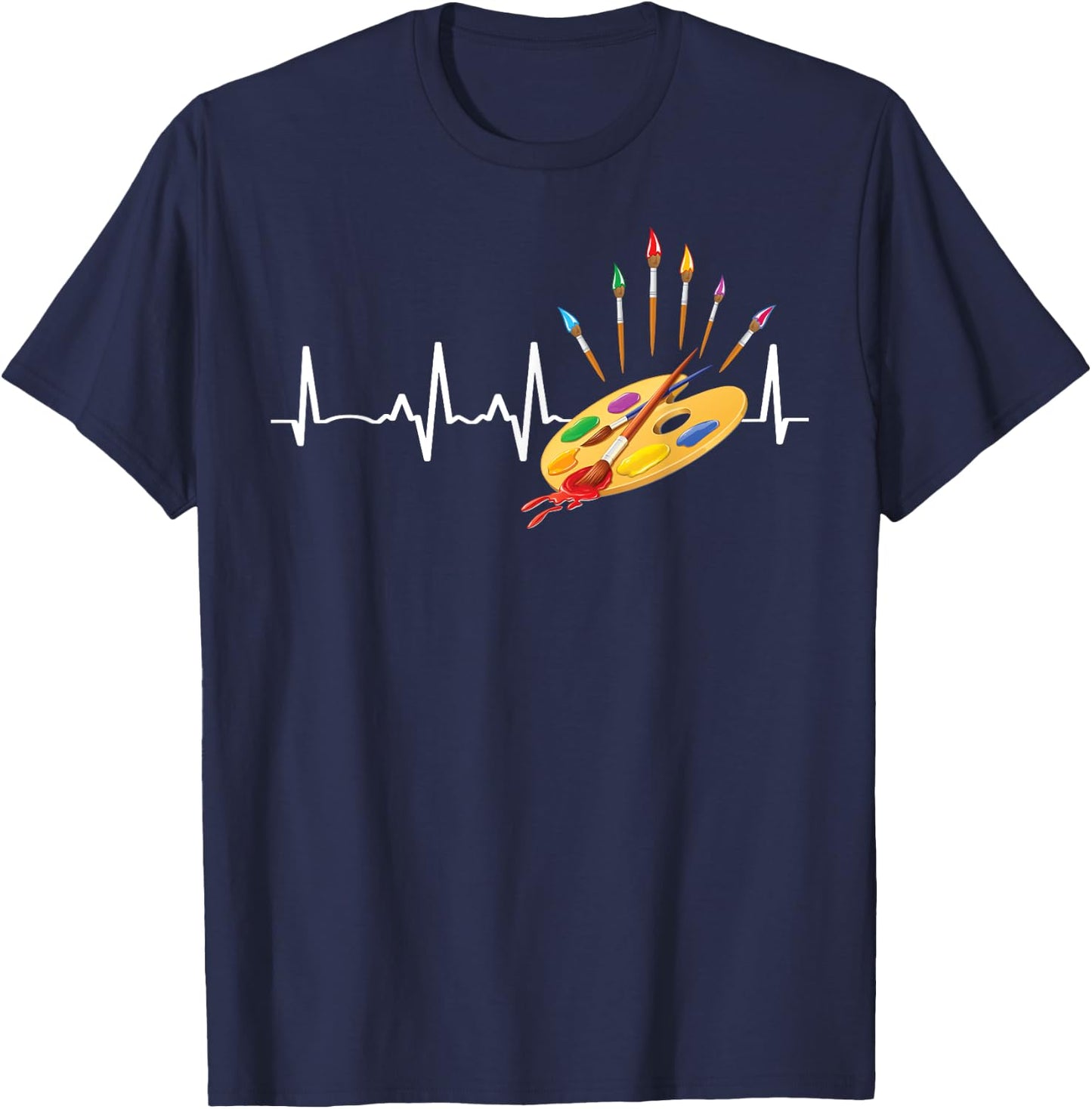 Paint Brush Palette Heartbeat Artist/Painter/Art Teacher Fun Men Women Kids T-Shirt - T-Shirt | Navy