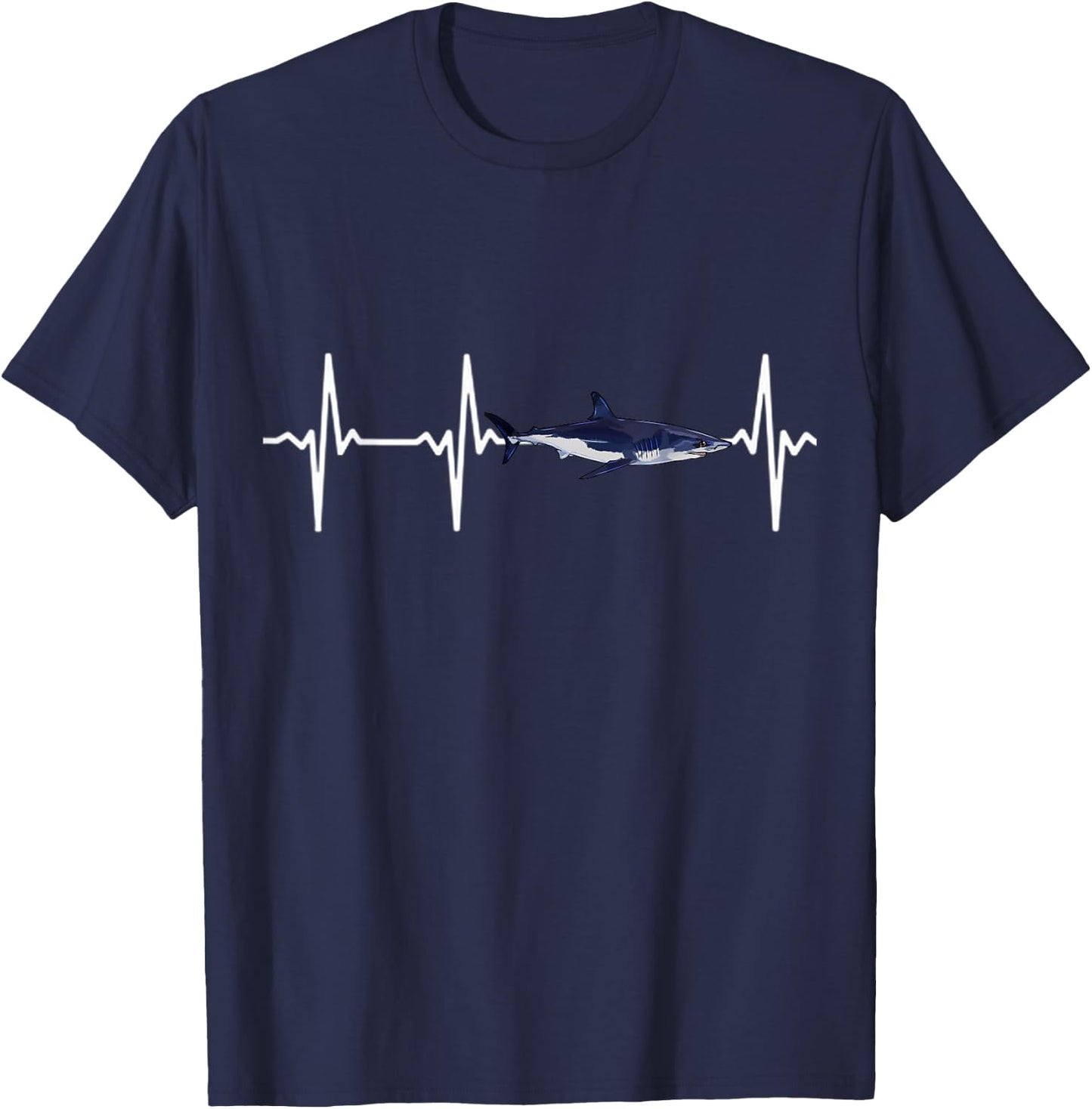 Shortfin Mako Shark Heartbeat Shark Lovers T-Shirt - T-Shirt | Navy