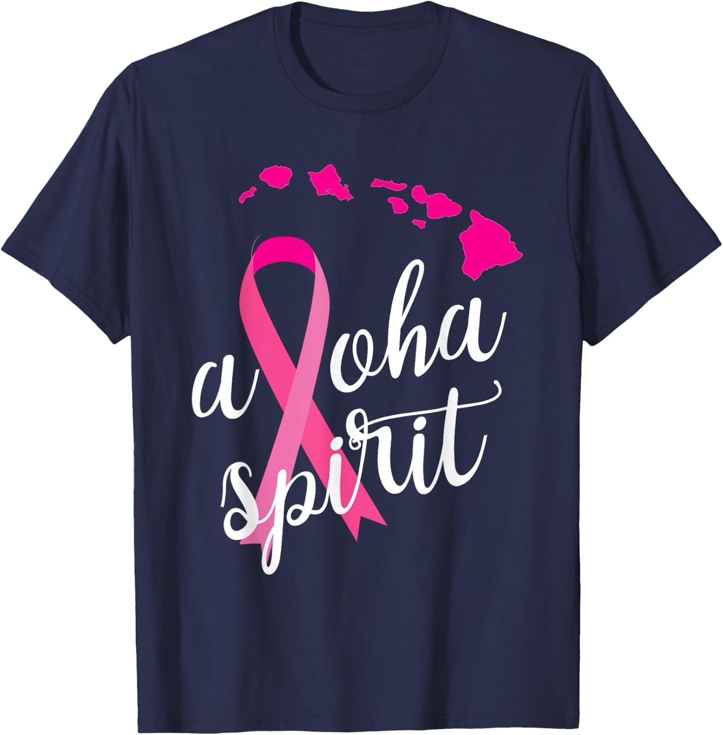 Aloha Spirit Breast Cancer Awareness Hawaii islands T-Shirt - T-Shirt | Navy