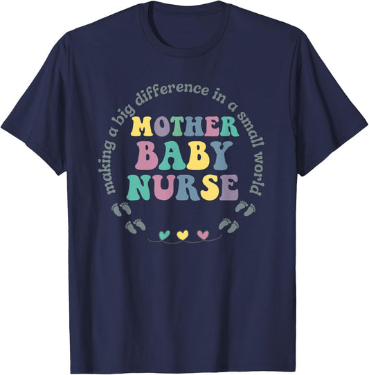 groovy Mother Baby Nurse Postpartum Mom Baby Nursing T-Shirt - T-Shirt | Navy