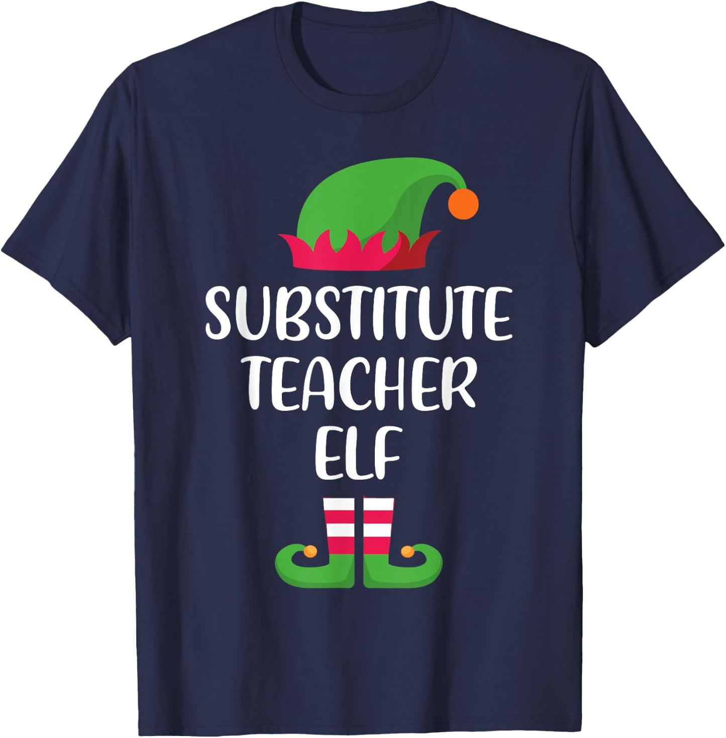 Substitute Teacher Elf Christmas Family Matching group T-Shirt - T-Shirt | Navy