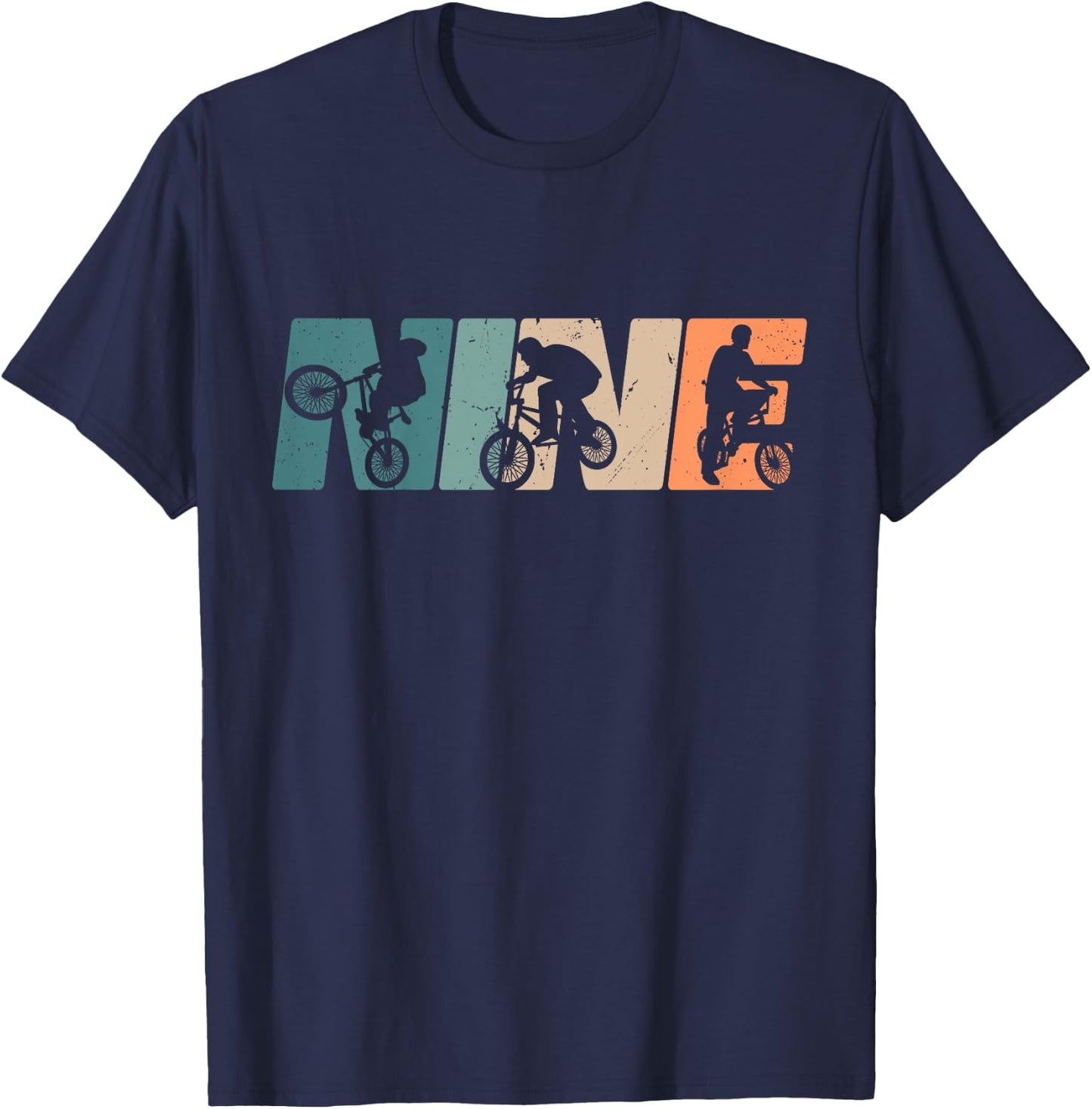Kids 9 Year Old BMX Rider Birthday Party Boys Dirt Biking 9th T-Shirt - T-Shirt | Navy