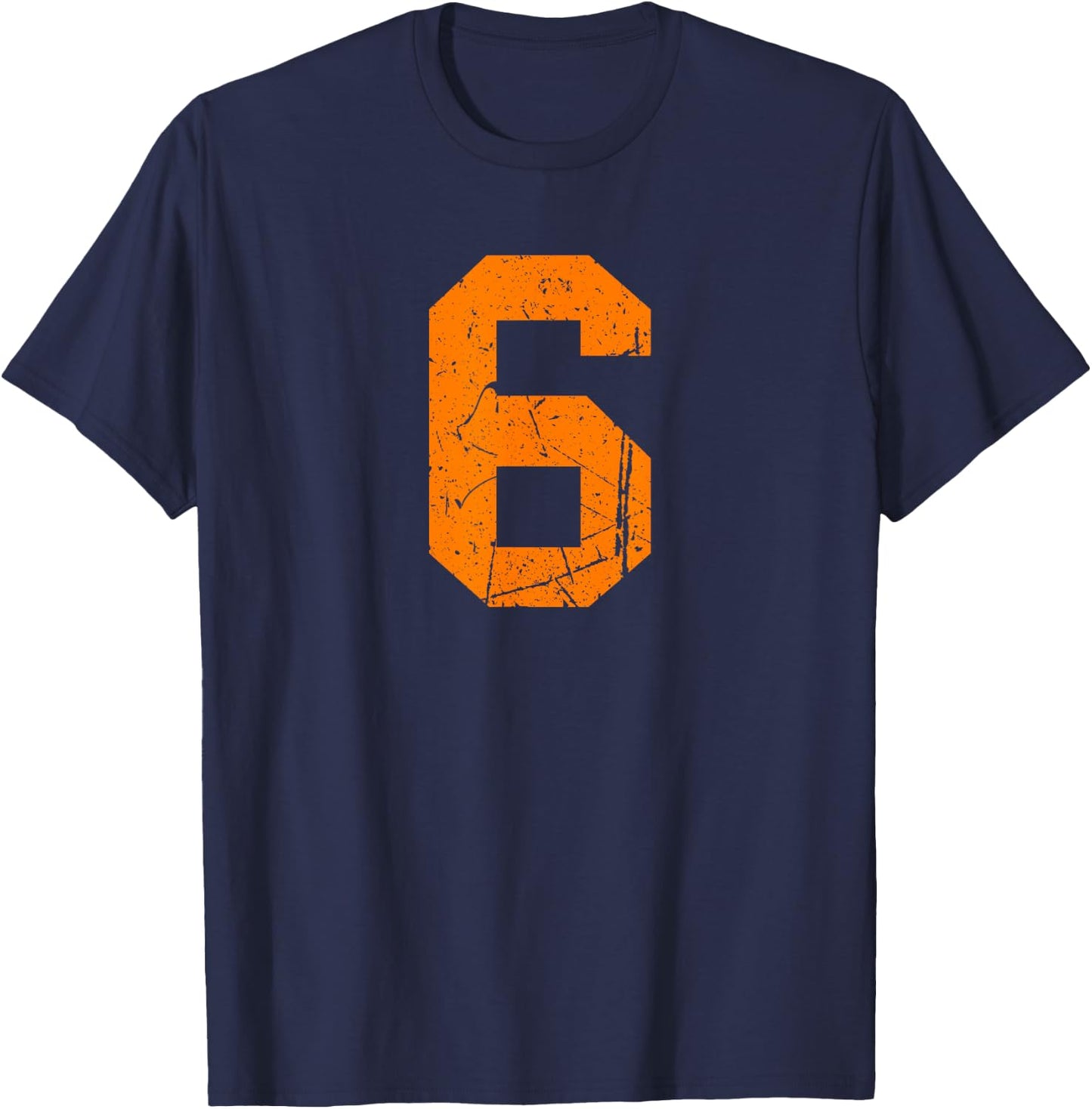 Number #6 Orange Vintage Sport Varsity Number T-Shirt - T-Shirt | Navy