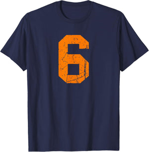Number #6 Orange Vintage Sport Varsity Number T-Shirt - T-Shirt | Navy