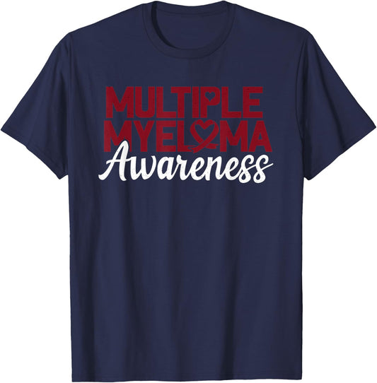 Multiple Myeloma Awareness Blood Cancer Burgundy Ribbon T-Shirt - T-Shirt | Navy