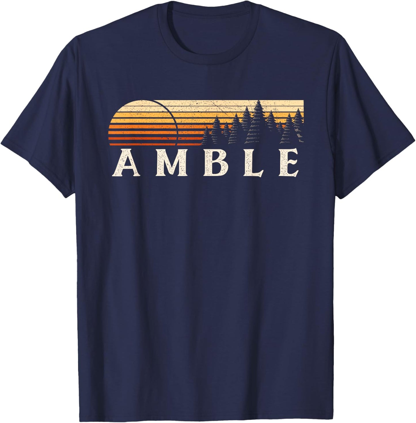 Amble, MI Vintage Evergreen Sunset Eighties Retro T-Shirt - T-Shirt | Navy