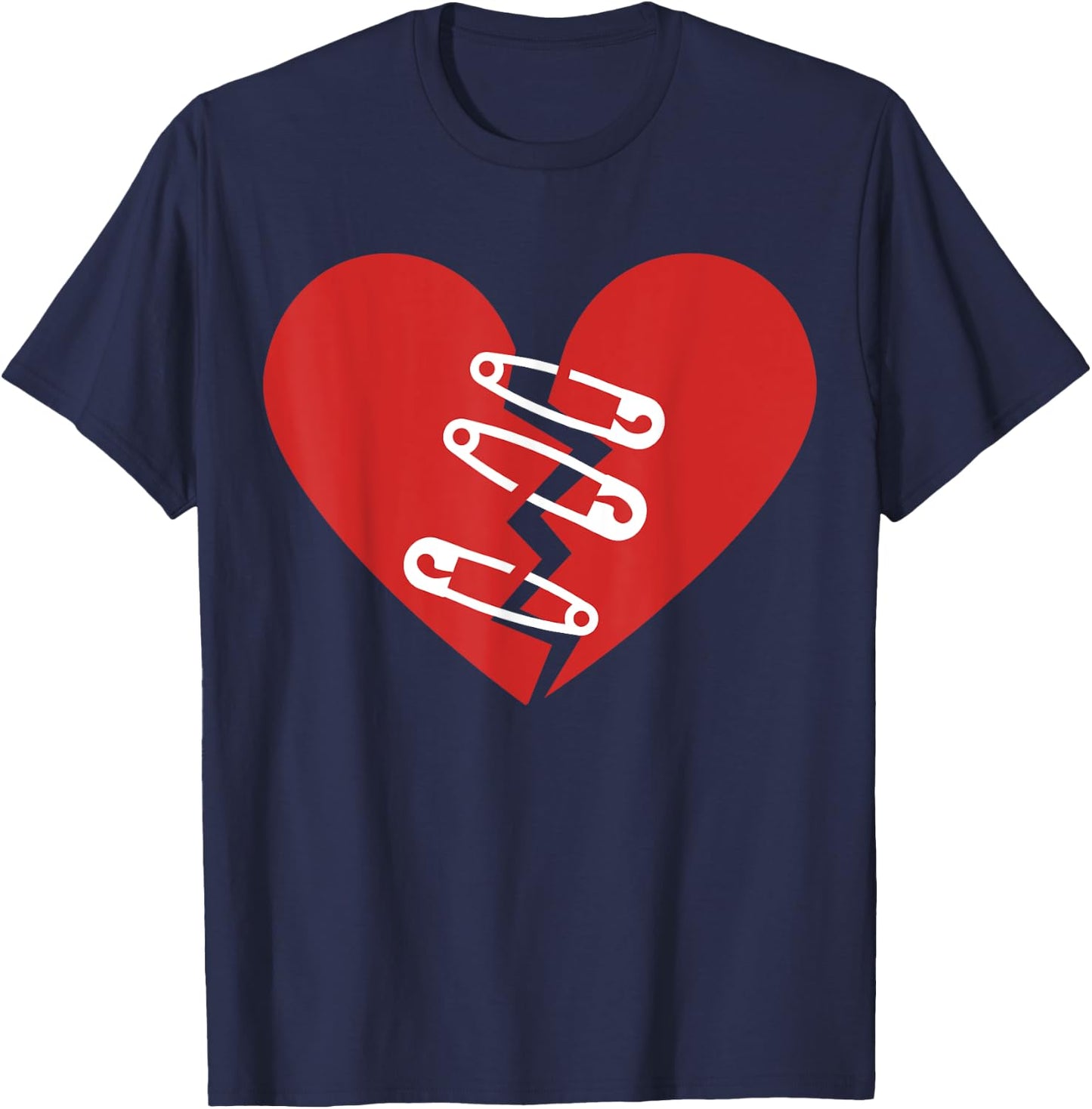 Broken Heart and Safety Pins Heartbreak For Funny Women's T-Shirt - T-Shirt | Navy
