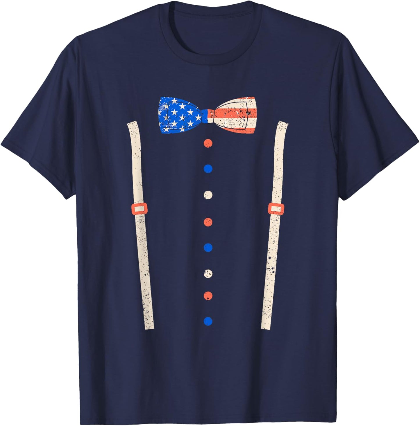 Cummerbund Bow Tie Suspenders USA Flag Tuxedo Costume T-Shirt - T-Shirt | Navy