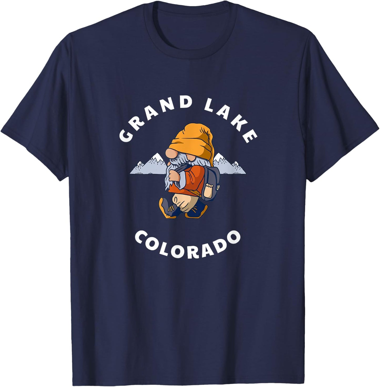 Grand Lake Colorado Mountains Hiking Gnome CO Souvenir T-Shirt - T-Shirt | Navy