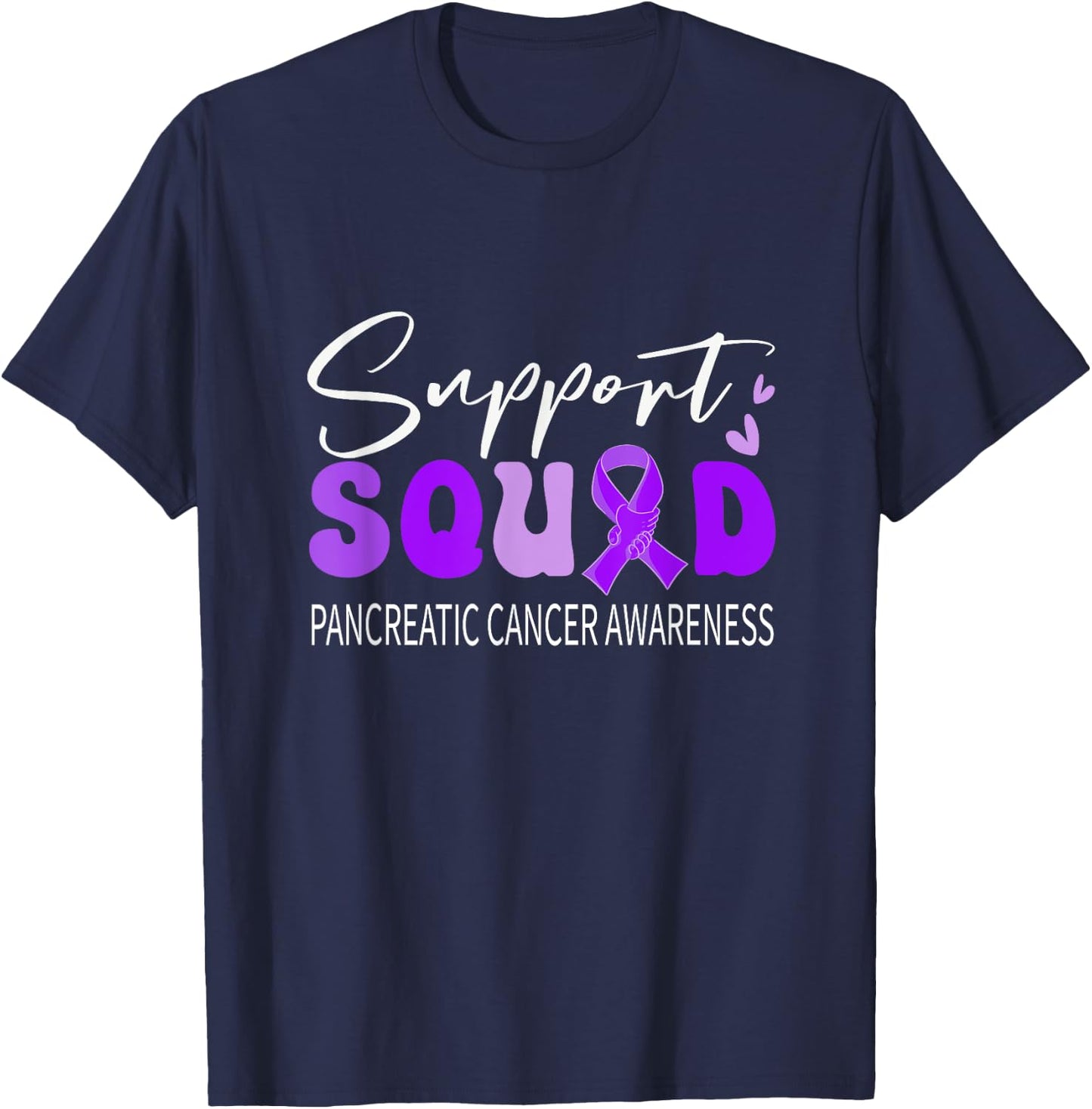 Support Squad Purple Ribbon Pancreatic Cancer Awareness T-Shirt - T-Shirt | Navy