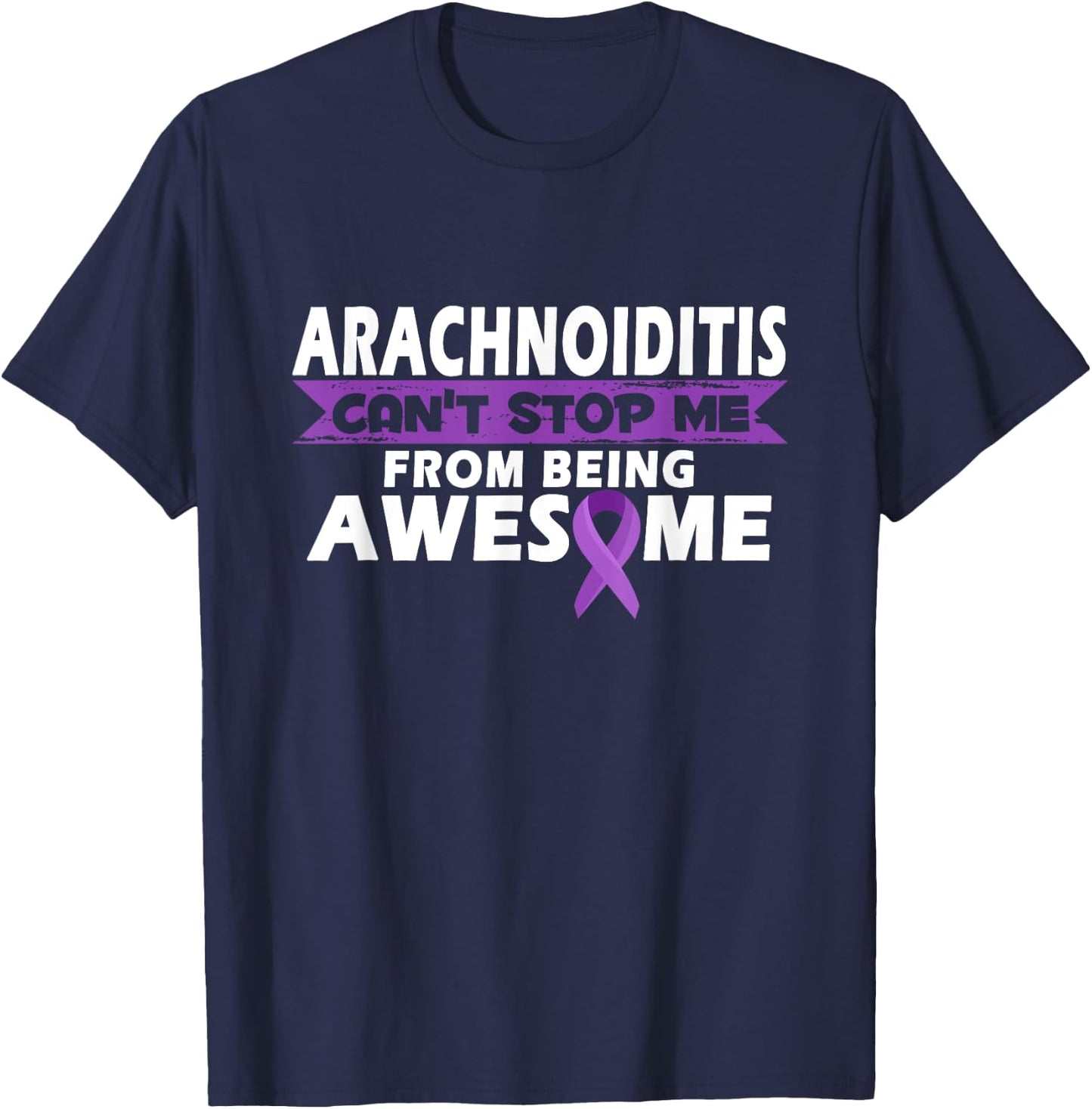 Arachnoiditis Awareness Warrior | Purple Ribbon T-Shirt - T-Shirt | Navy