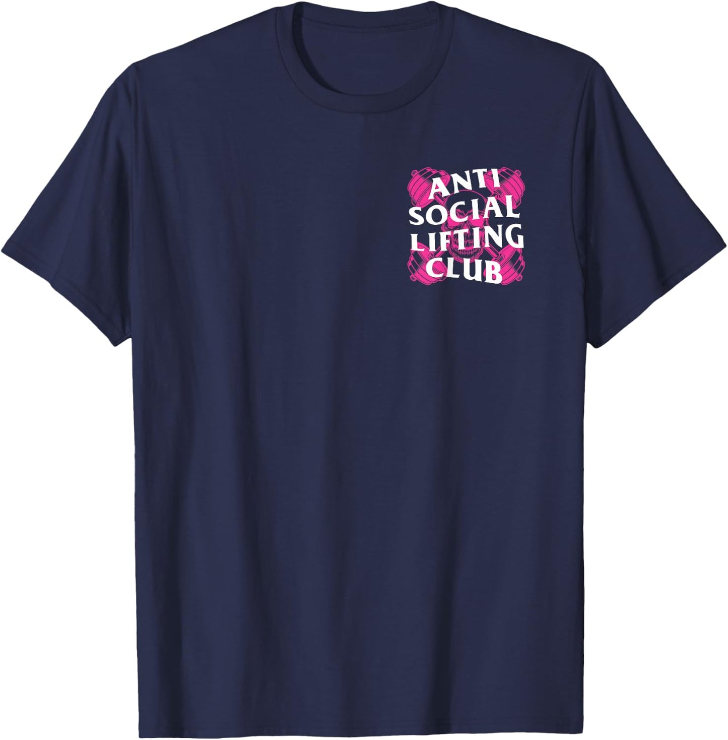 Anti Social Lifting Club: Barbells Crossed Skull (Hot Pink) T-Shirt - T-Shirt | Navy