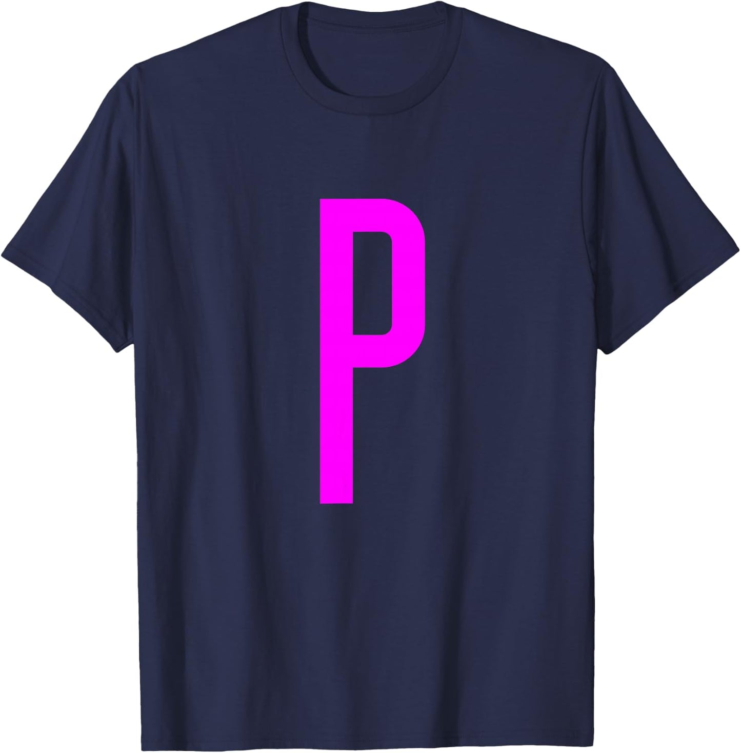 Letter P Magenta Initial Monogram T-Shirt - T-Shirt | Navy