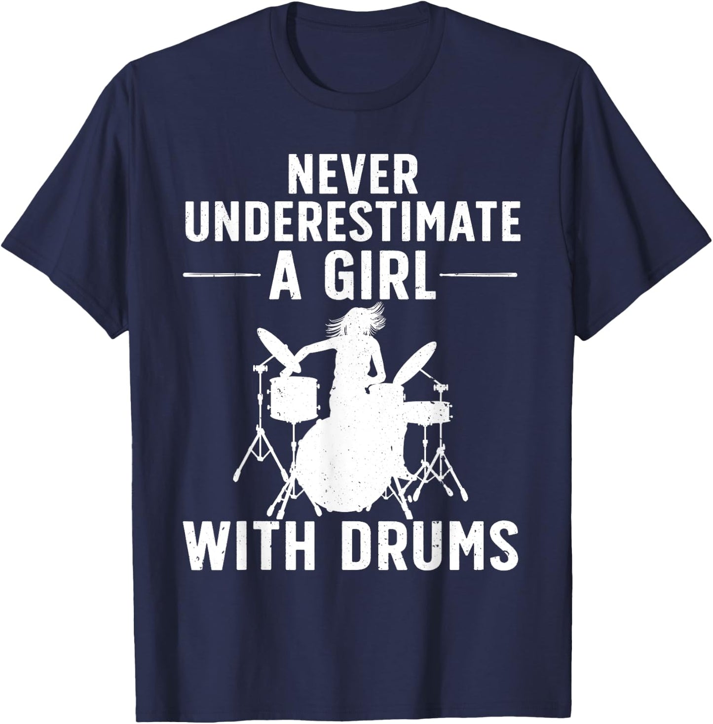 Funny Drummer Design Girls Kids Drums Player Lover T-Shirt - T-Shirt | Navy