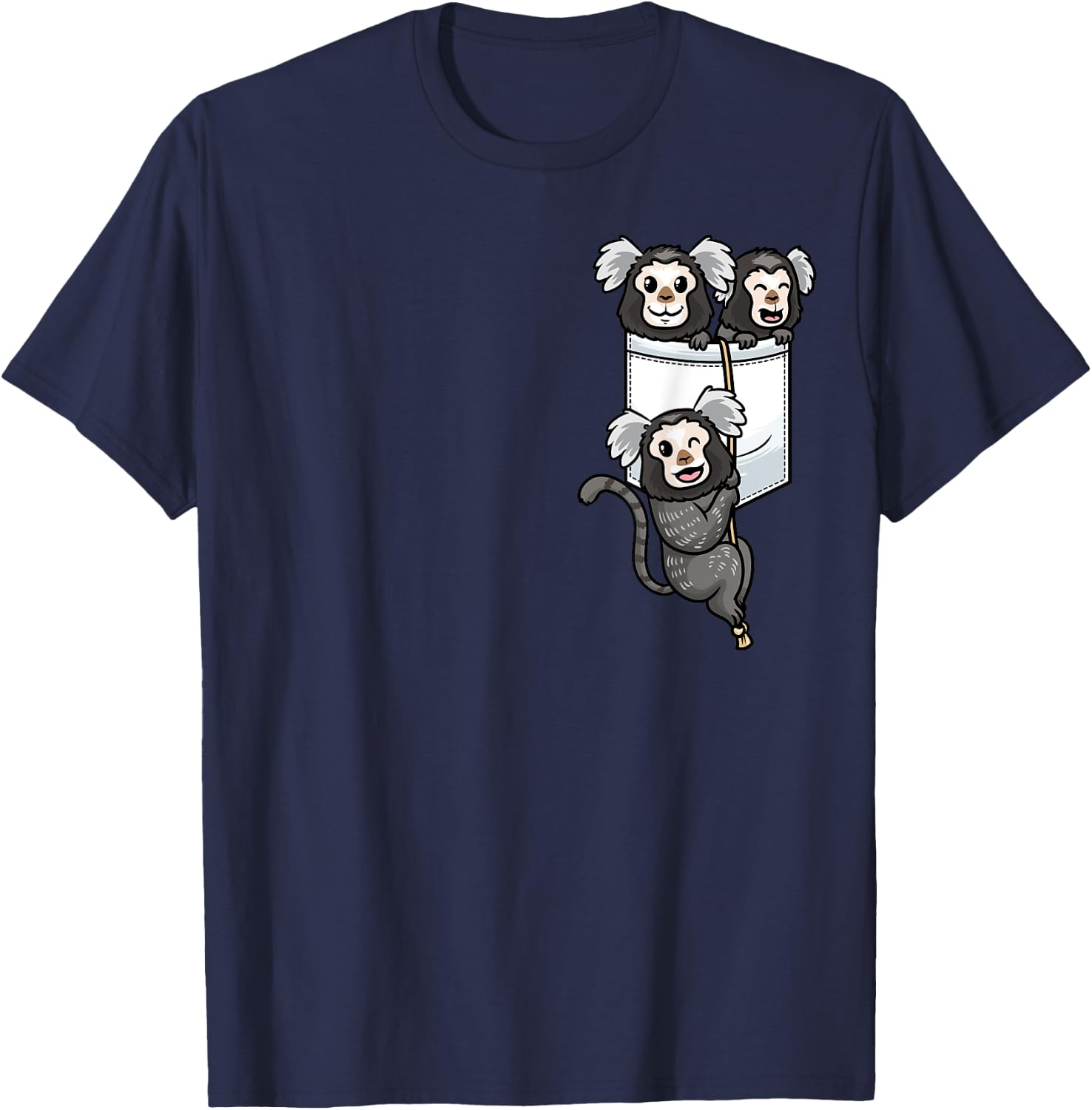 Marmoset Monkey In Pocket T-Shirt - T-Shirt | Navy