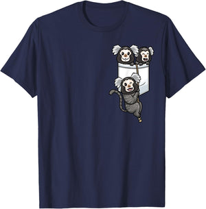 Marmoset Monkey In Pocket T-Shirt - T-Shirt | Navy