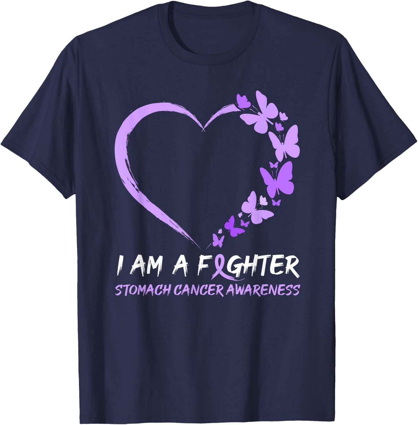 Butterfly Heart I Am A Fighter Stomach Cancer Awareness T-Shirt - T-Shirt | Navy