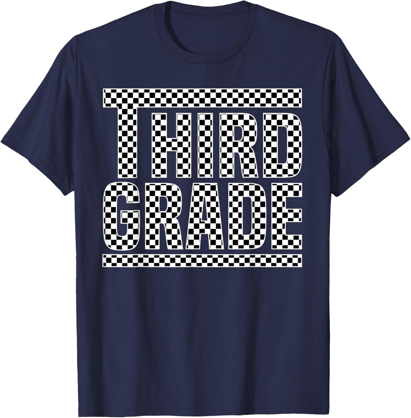 Checkered 3rd Grade Back to School Boys Girls Kids Teacher T-Shirt - T-Shirt | Navy