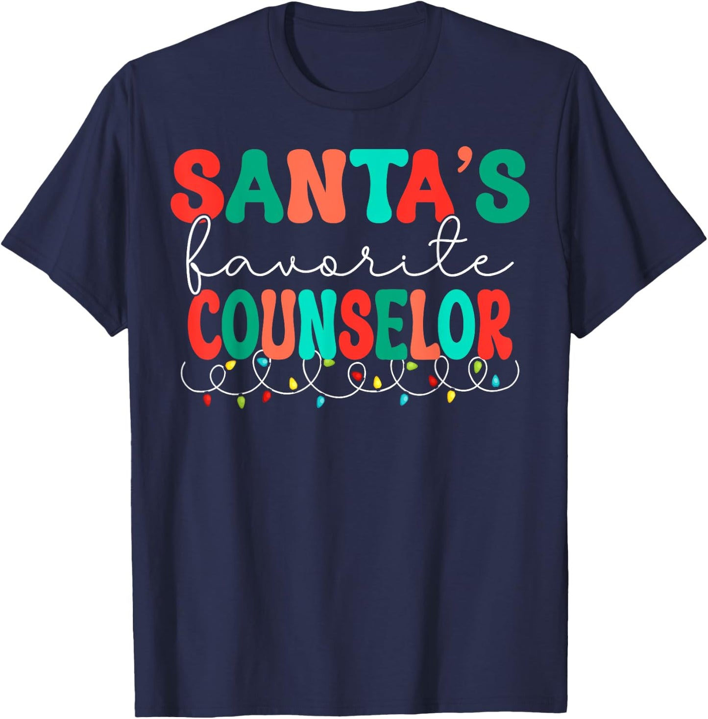 Santas Favorite Counselor Retro Christmas School Counselor T-Shirt - T-Shirt | Navy