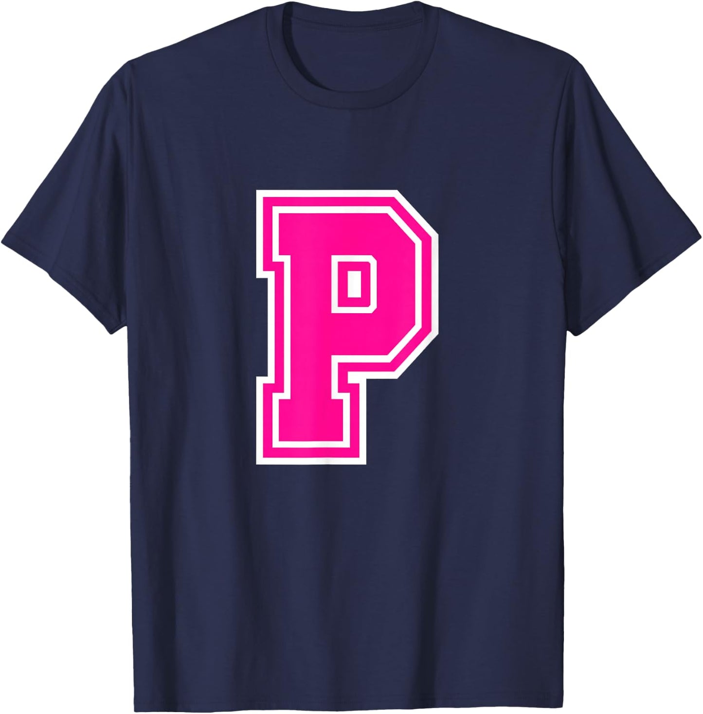 Letter P Pink Monogram Initial T-Shirt - T-Shirt | Navy