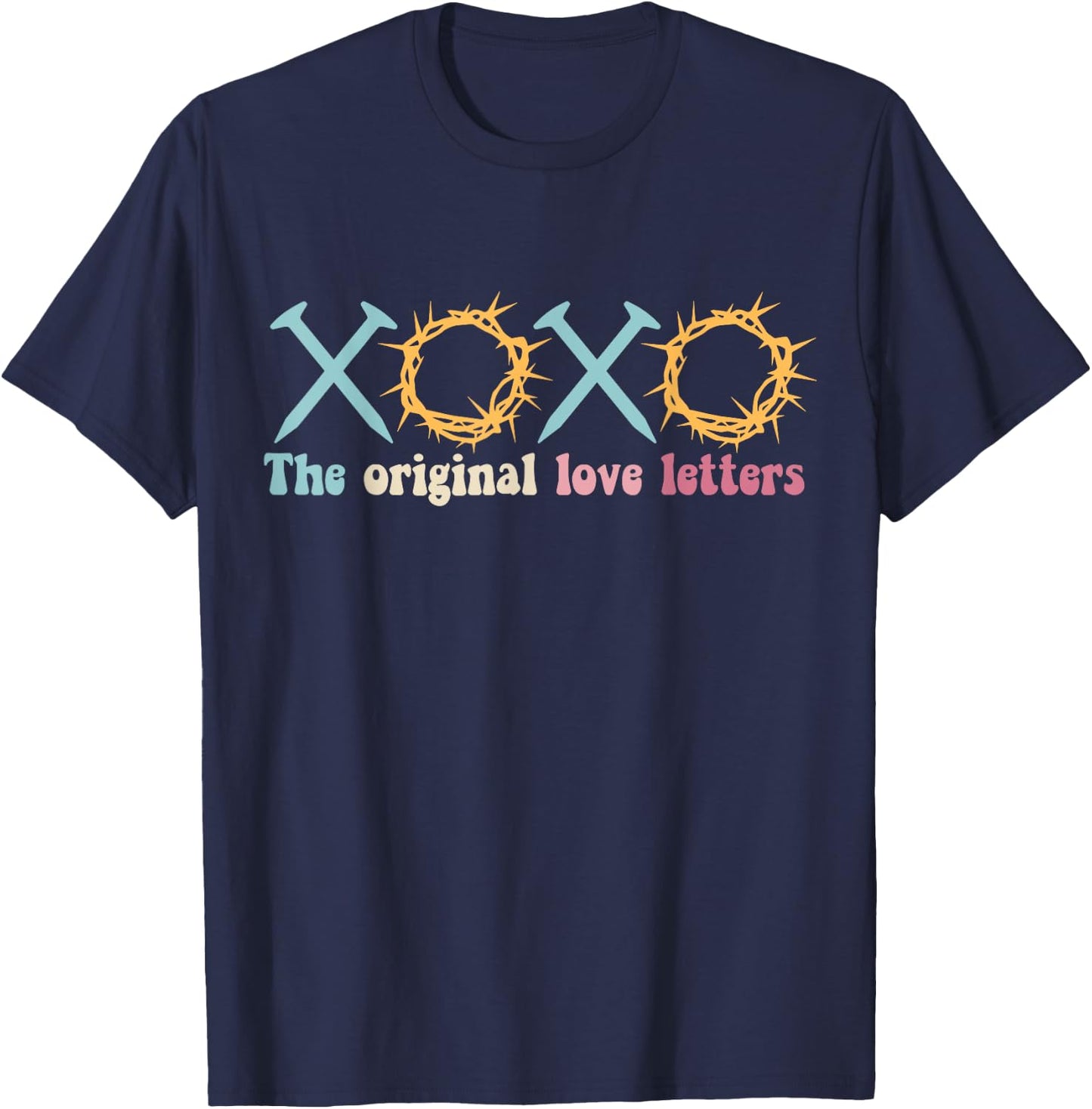 Groovy Retro XOXO The Original Love Letters, XOXO Easter T-Shirt - T-Shirt | Navy