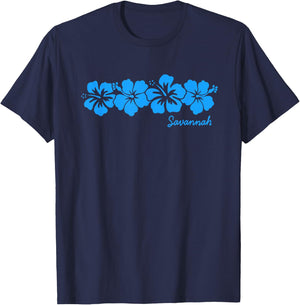 Savannah Georgia Hibiscus Flower Souvenir Vacation T-Shirt - T-Shirt | Navy