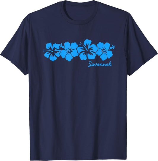 Savannah Georgia Hibiscus Flower Souvenir Vacation T-Shirt - T-Shirt | Navy