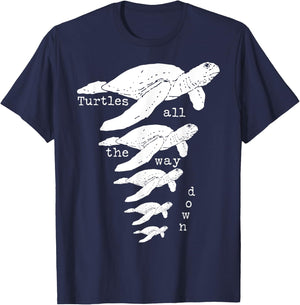 Funny Turtles All The Way Down Christian Apologetics T-Shirt - T-Shirt | Navy