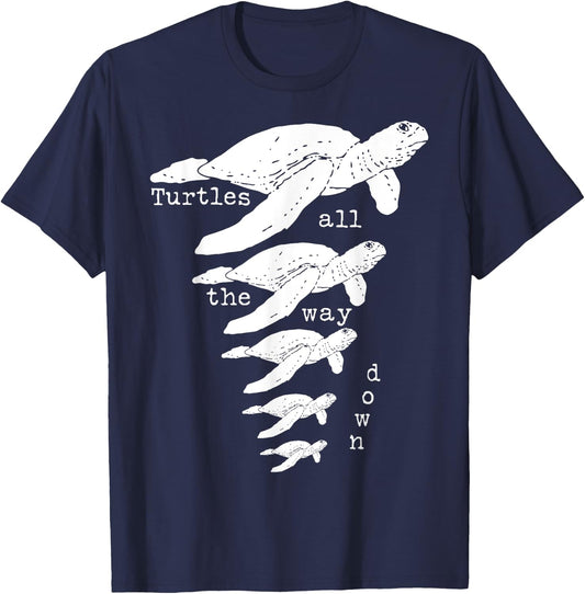 Funny Turtles All The Way Down Christian Apologetics T-Shirt - T-Shirt | Navy