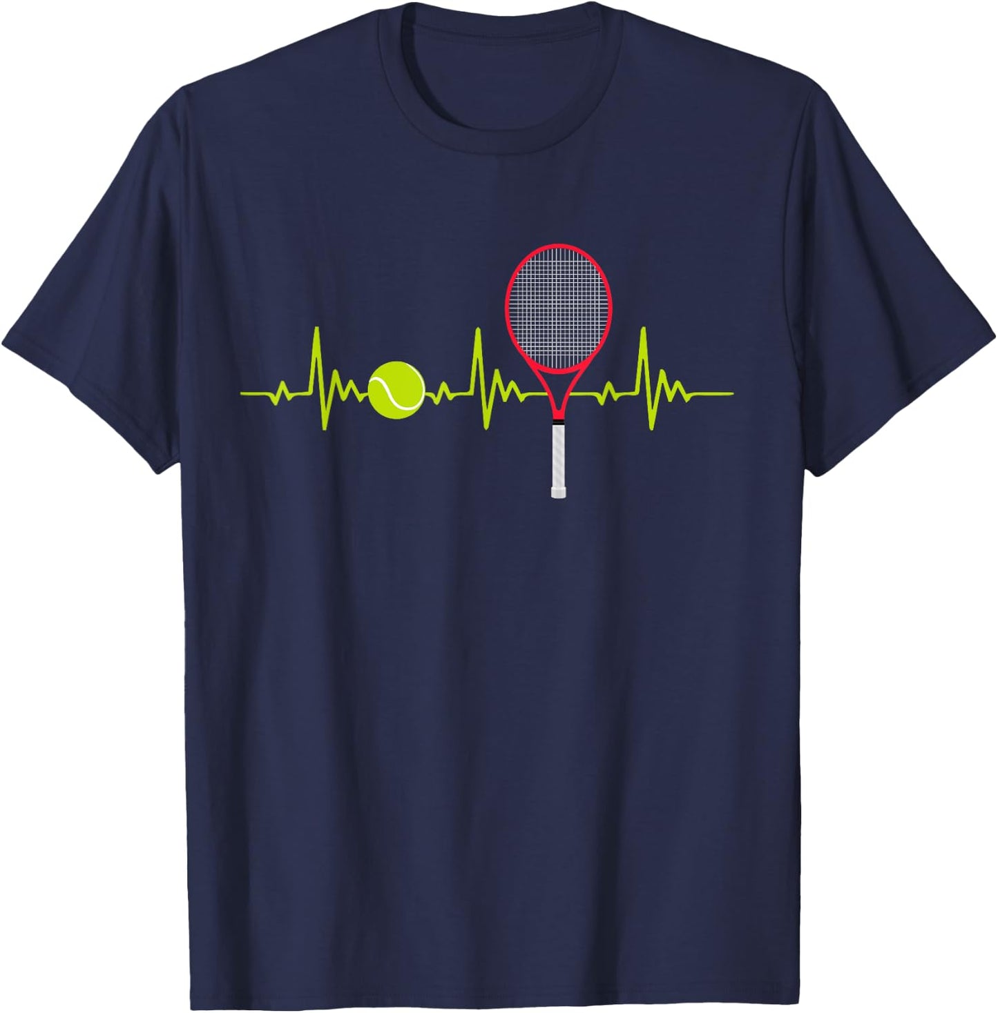 Tennis Player Retro Sport Racket Tennis Ball Heartbeat T-Shirt - T-Shirt | Navy