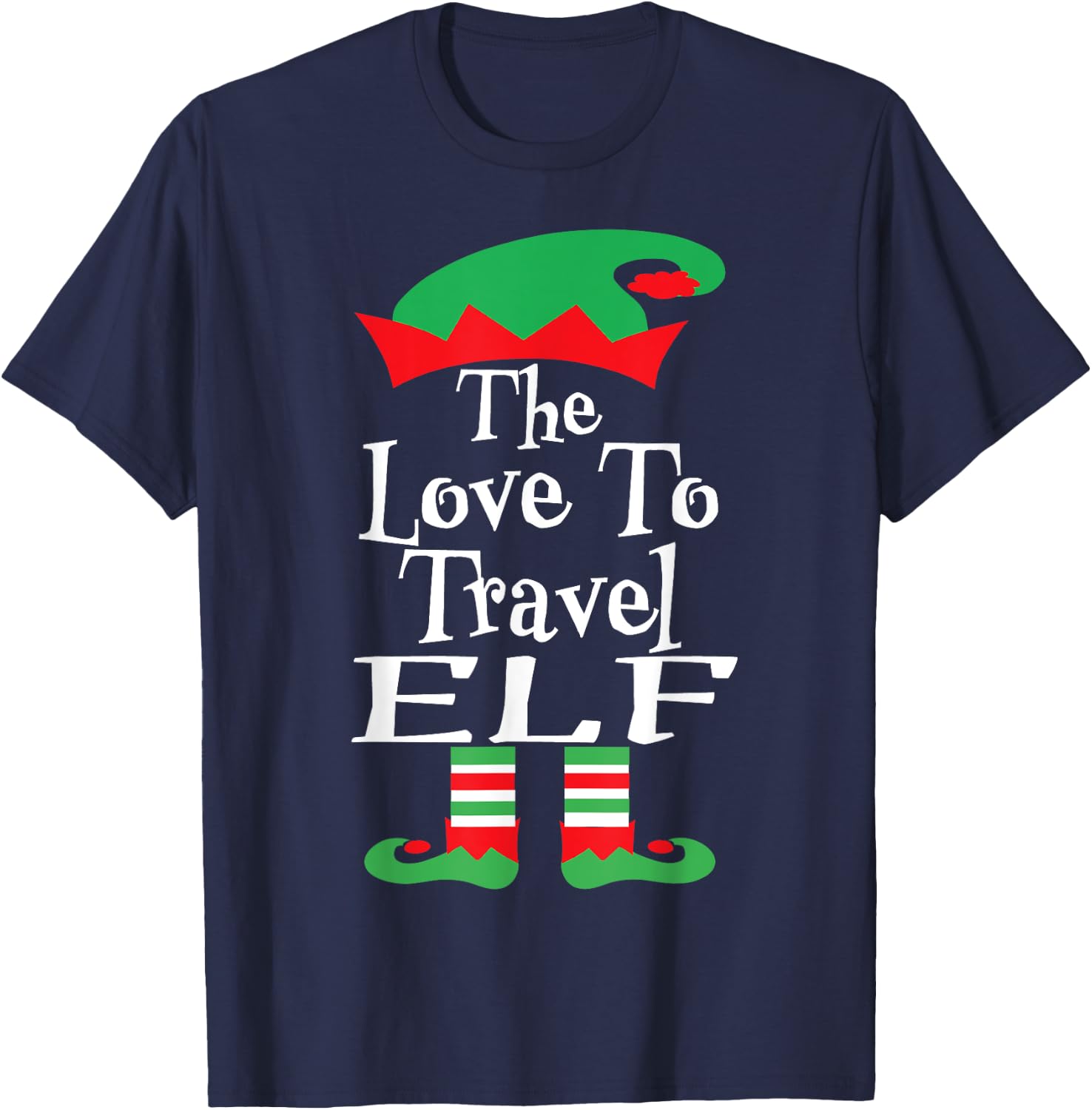 Funny Christmas The Love To Travel Elf Family Matching T-Shirt - T-Shirt | Navy