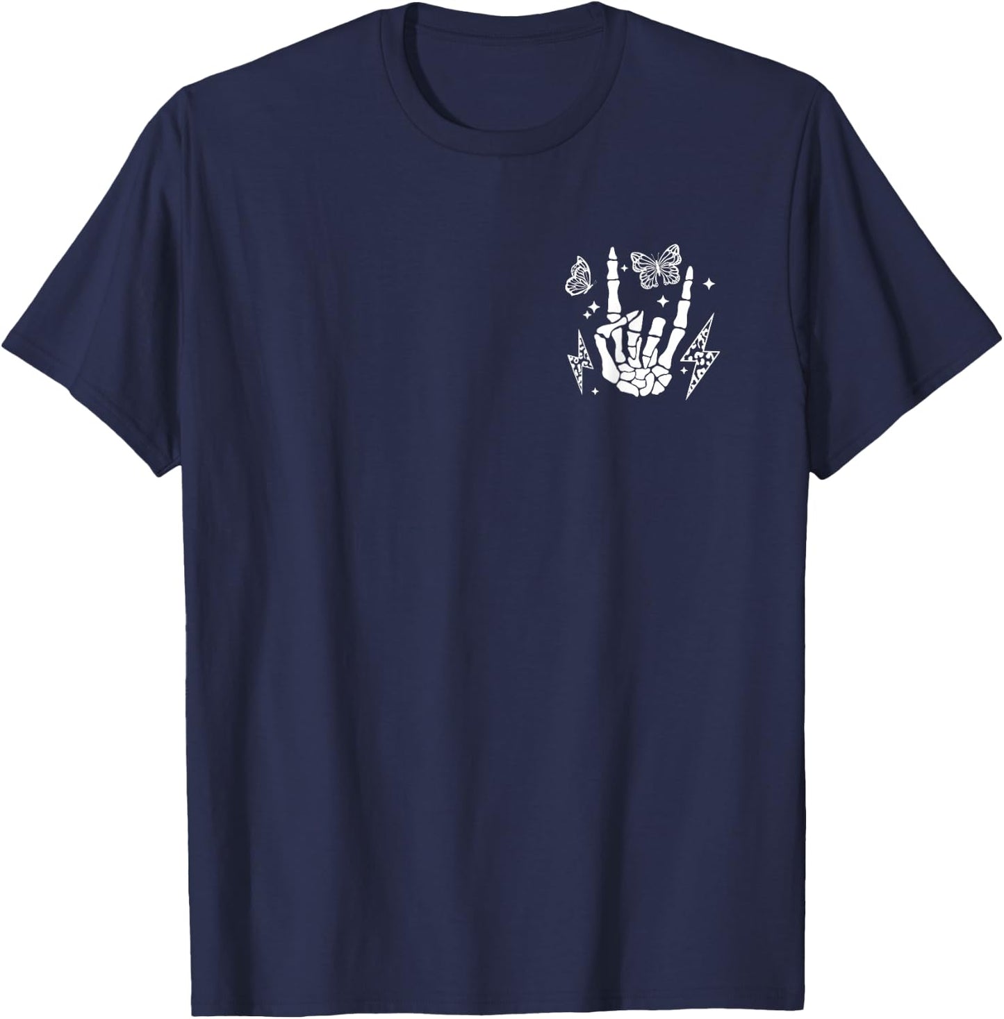 Motherhood Mom Life Rock On Skeleton Hand Bone T-Shirt - T-Shirt | Navy