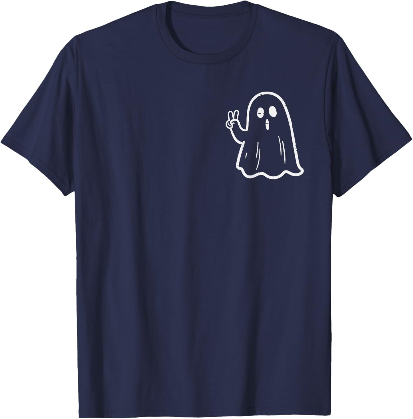 Ghost Peace Sign Pocket Retro Halloween Costume Women Kids T-Shirt - T-Shirt | Navy