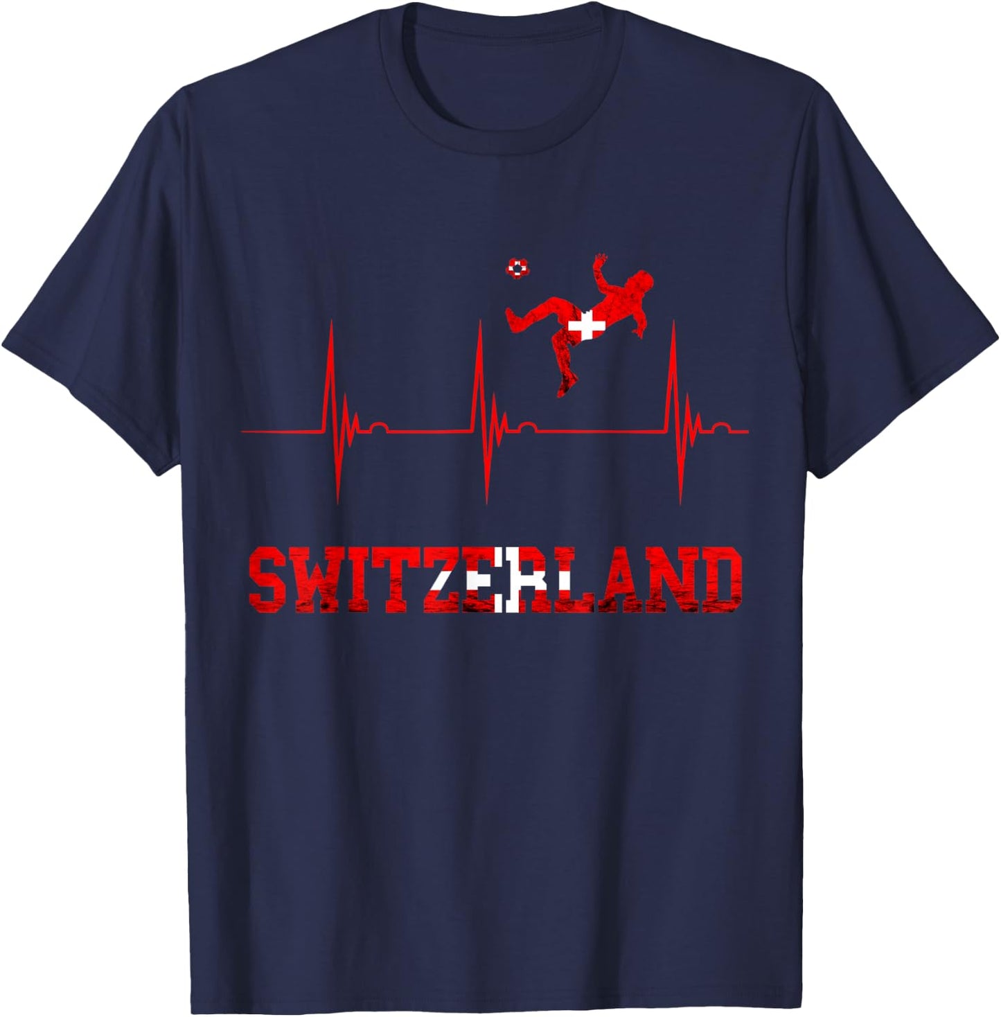 Switzerland Soccer Heartbeat EKG Pulse Schweiz Swiss Flag T-Shirt - T-Shirt | Navy