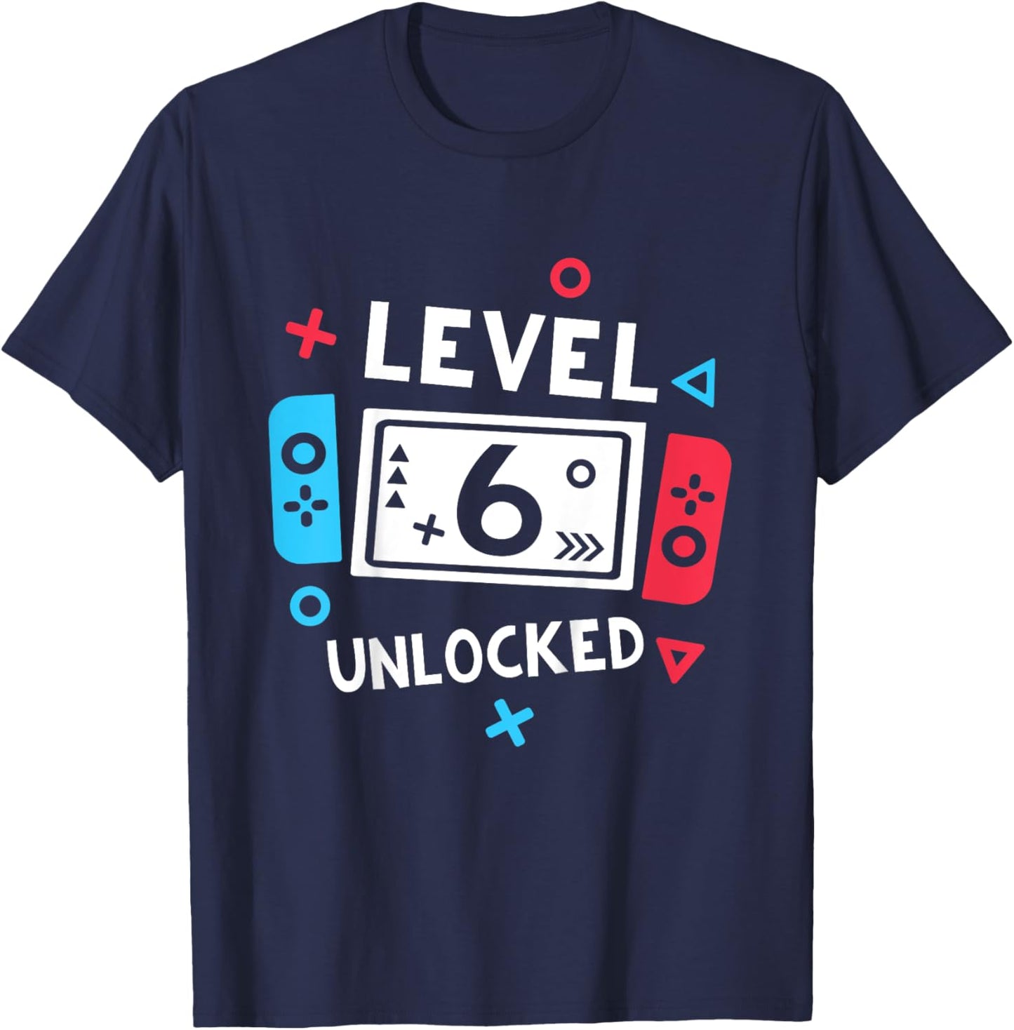 Kids 6th Birthday Shirt Boy Level 6 Unlocked Video Game Party T-Shirt - T-Shirt | Navy