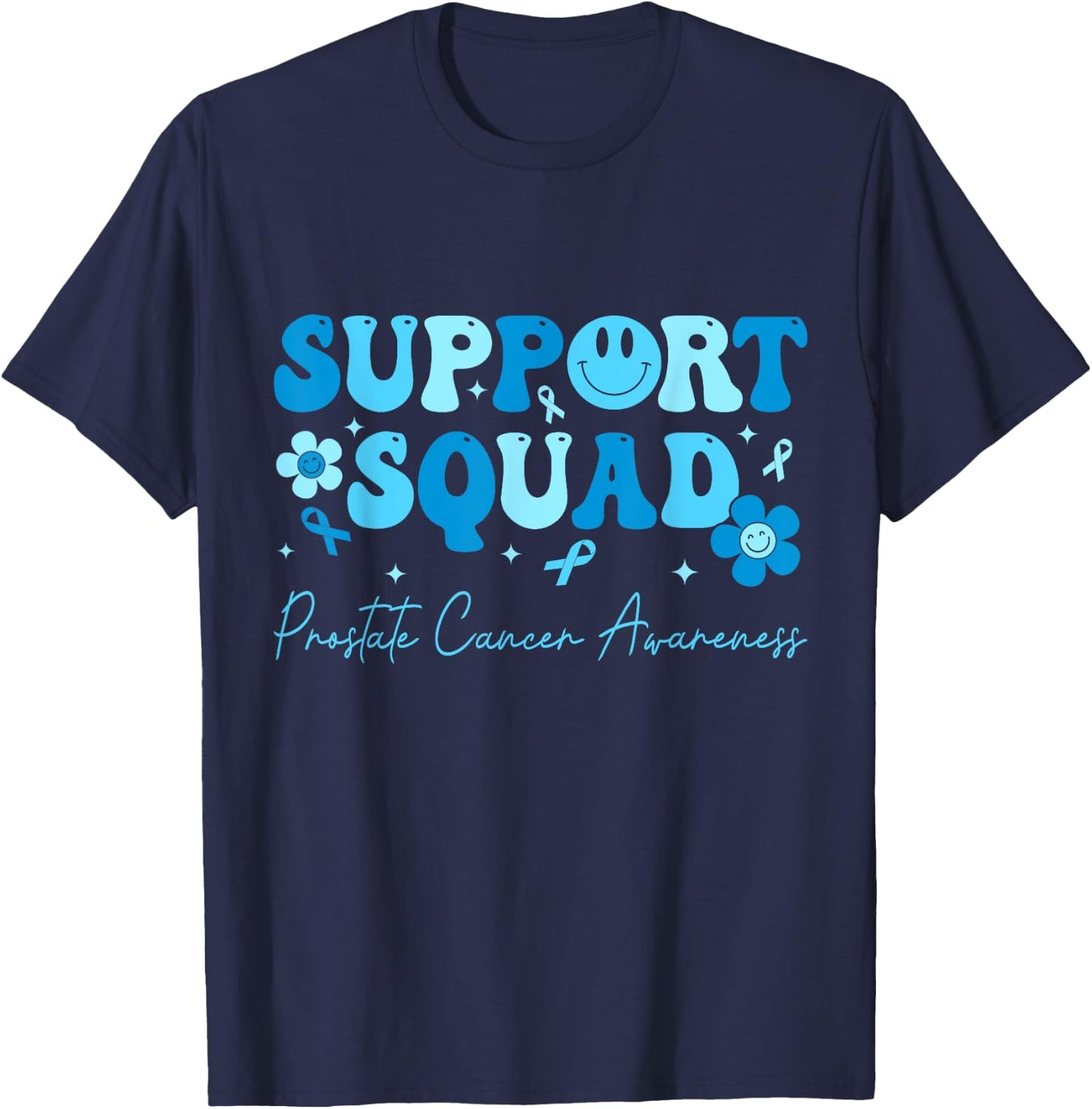 Groovy Support Squad Blue Ribbon Prostate Cancer Awareness T-Shirt - T-Shirt | Navy