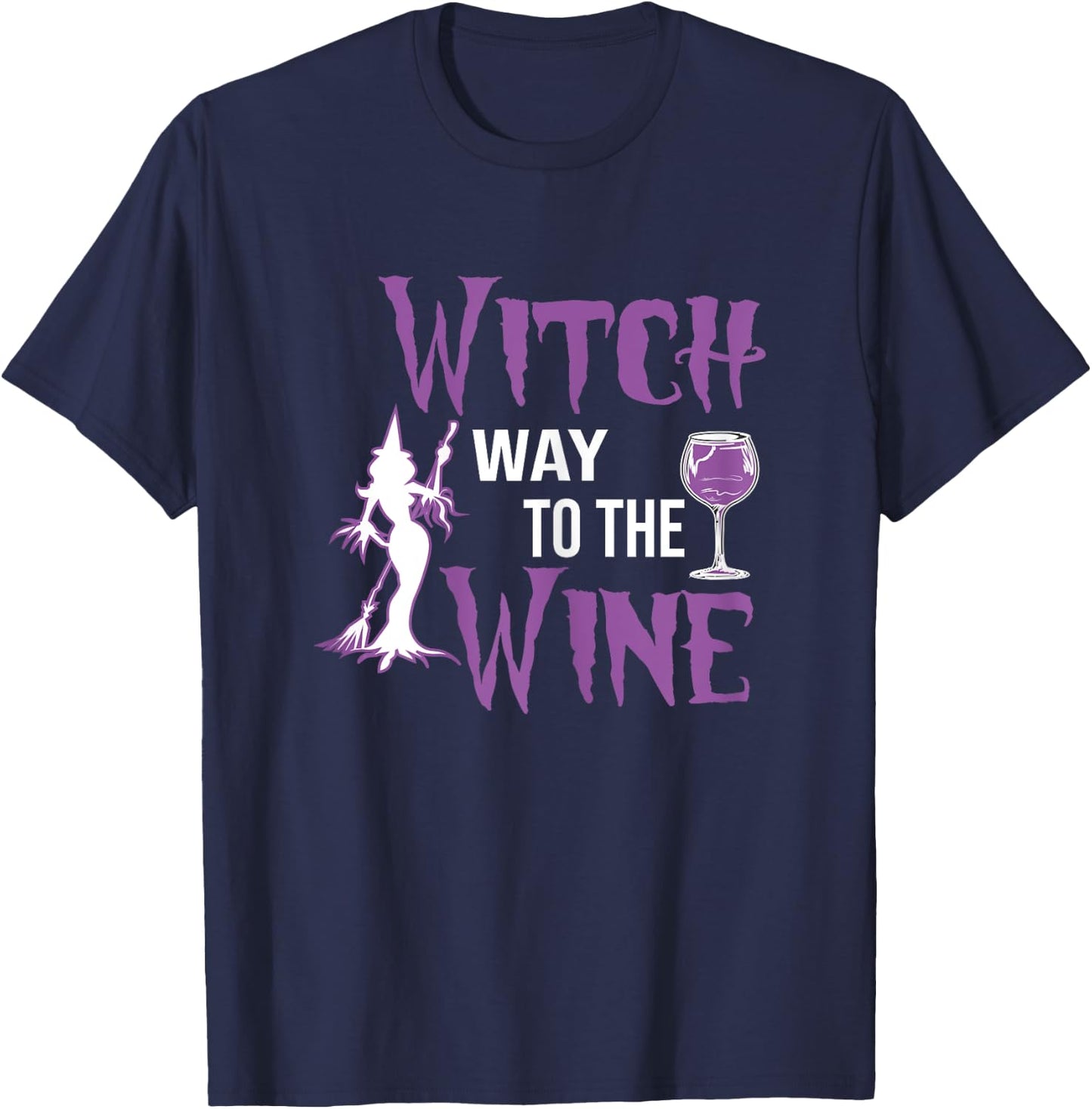 Funny Halloween Witch Way To The Wine Halloween Witch lover T-Shirt - T-Shirt | Navy