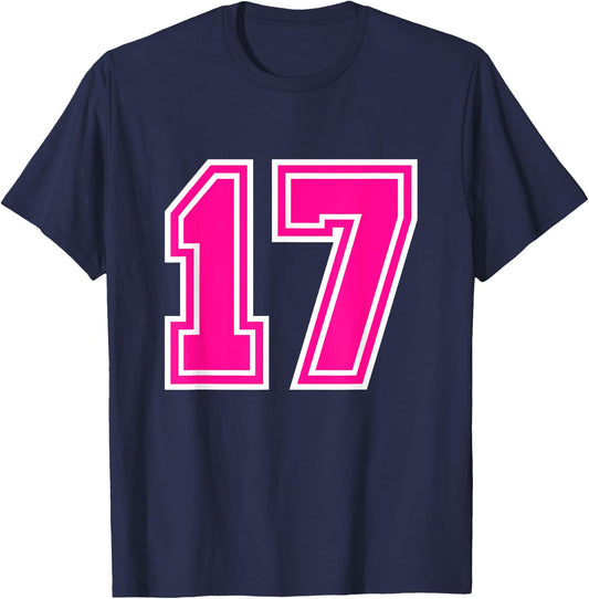 Number #17 Sport Pink Number T-Shirt - T-Shirt | Navy