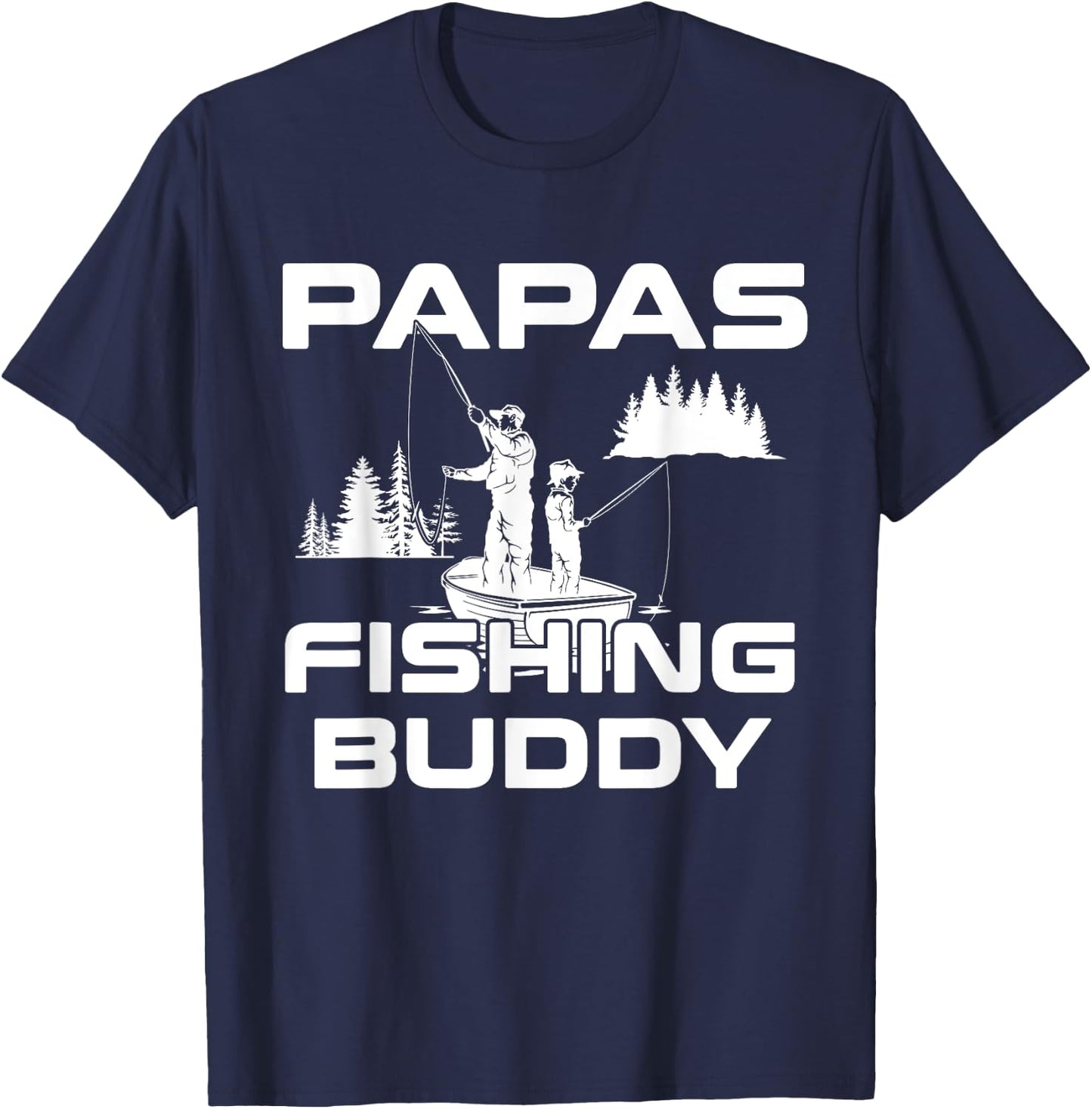 Papas Fishing Buddy Papa Fishing Youth Kids Girls Boys T-Shirt - T-Shirt | Navy