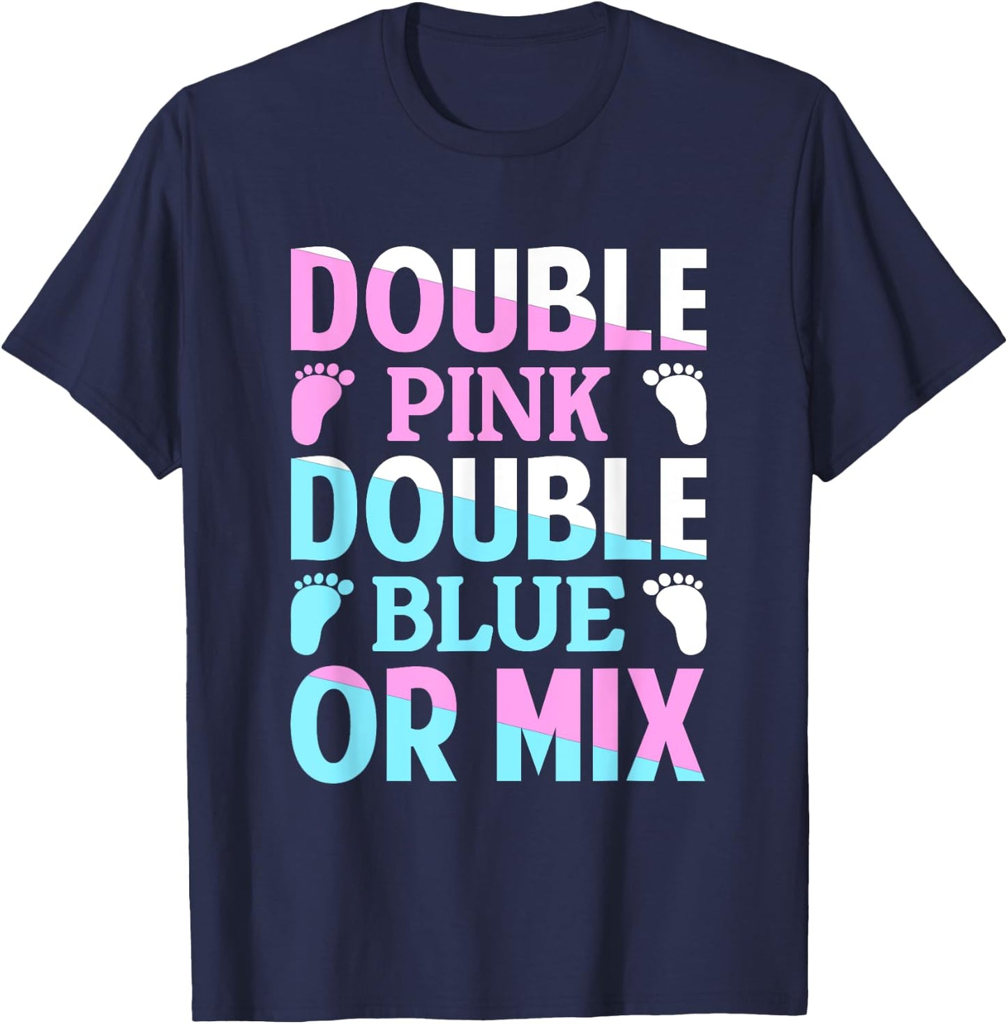 Double Pink Double Blue Mix Twin Gender Announcement Reveal T-Shirt - T-Shirt | Navy