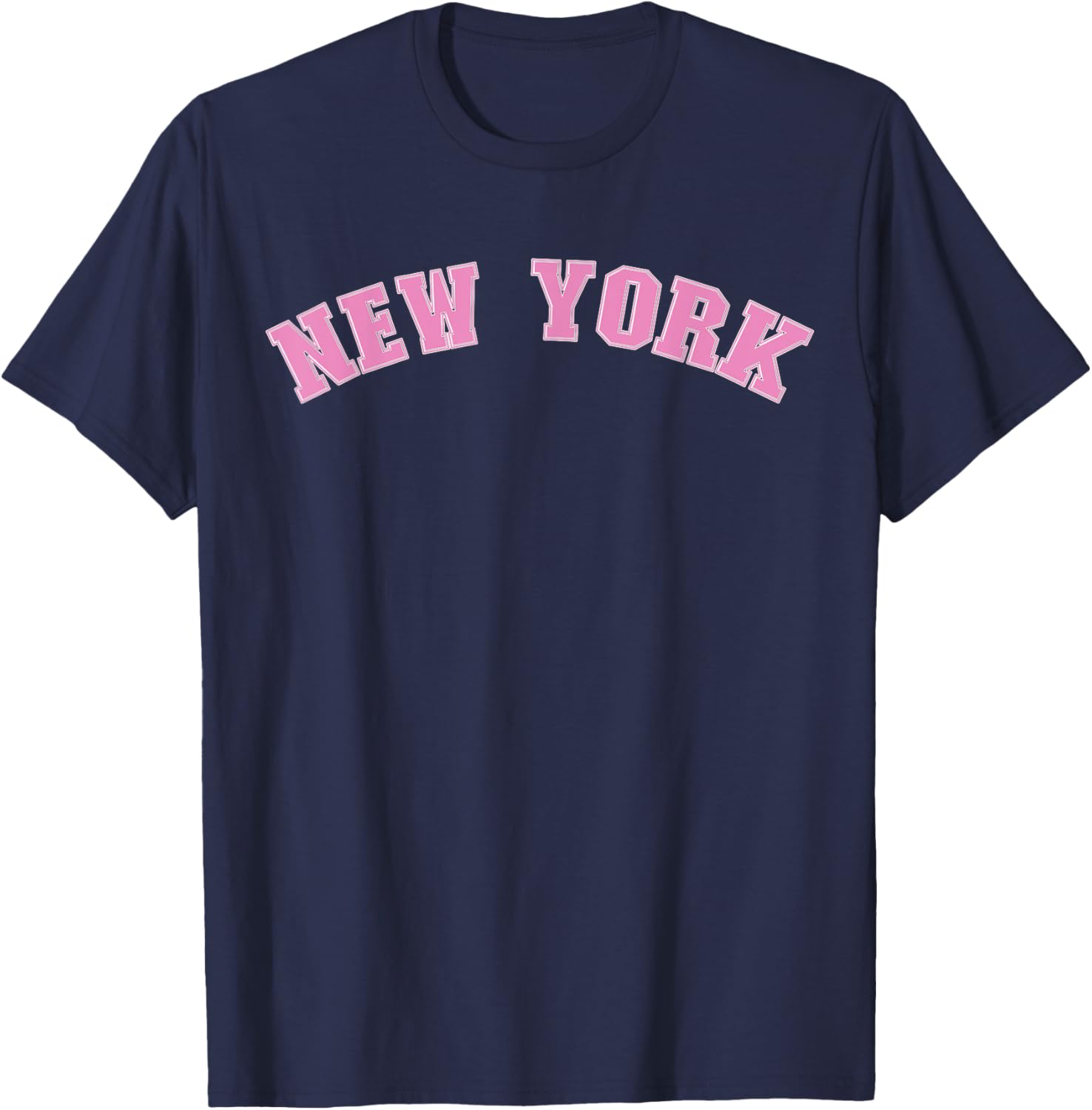 New York Varsity Style Pink Text T-Shirt - T-Shirt | Navy
