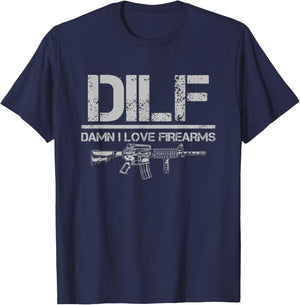 Gun American Flag DILF - Damn I Love Firearms T-Shirt - T-Shirt | Navy