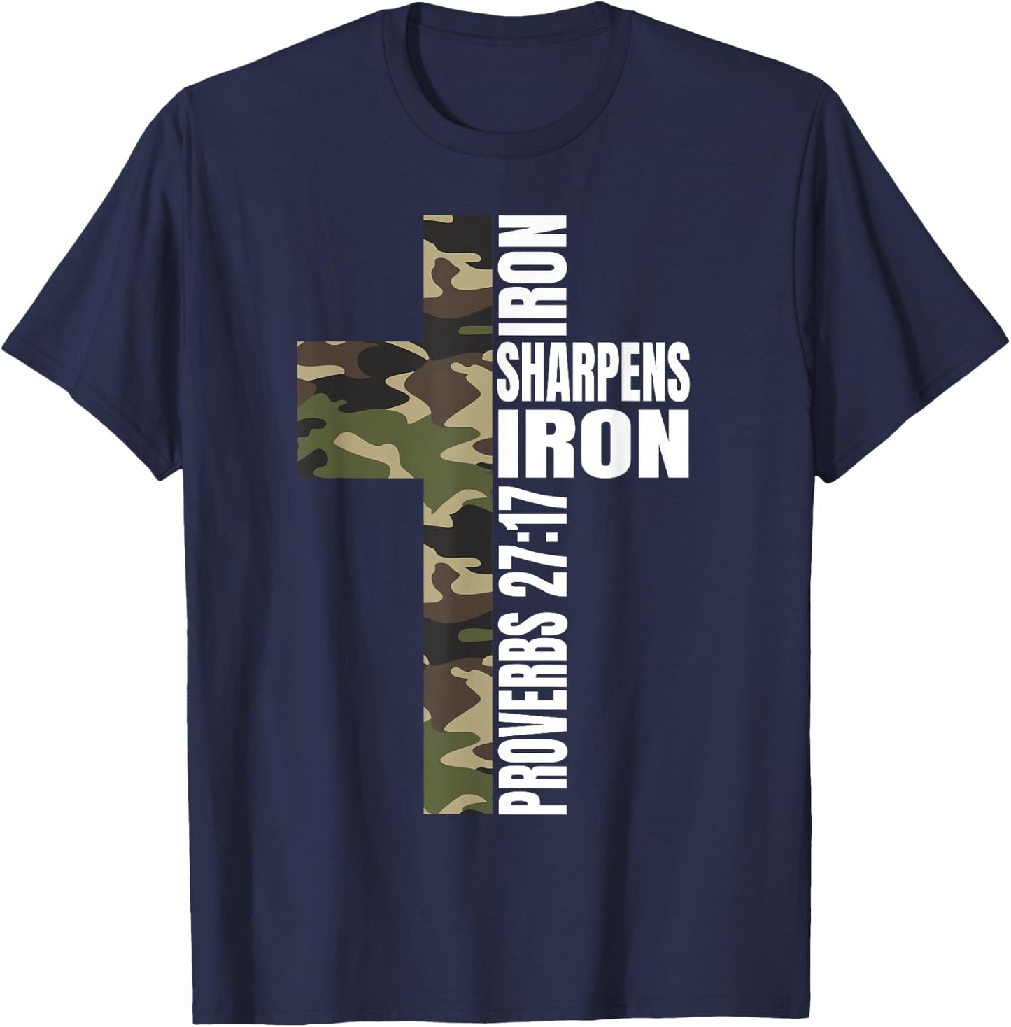 Green Camo Iron Sharpens Iron Christian Verse Family Couples T-Shirt - T-Shirt | Navy